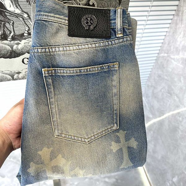 [Used by many celebrities] Chrome Hearts replica cemetery cross patch denim pants Kua97138