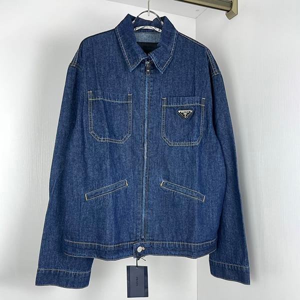 ★Safe shipping with tracking Prada fake logo plate denim jacket blue put40168 ★Safe shipping with tracking Prada fake logo plate denim jacket blue put40168