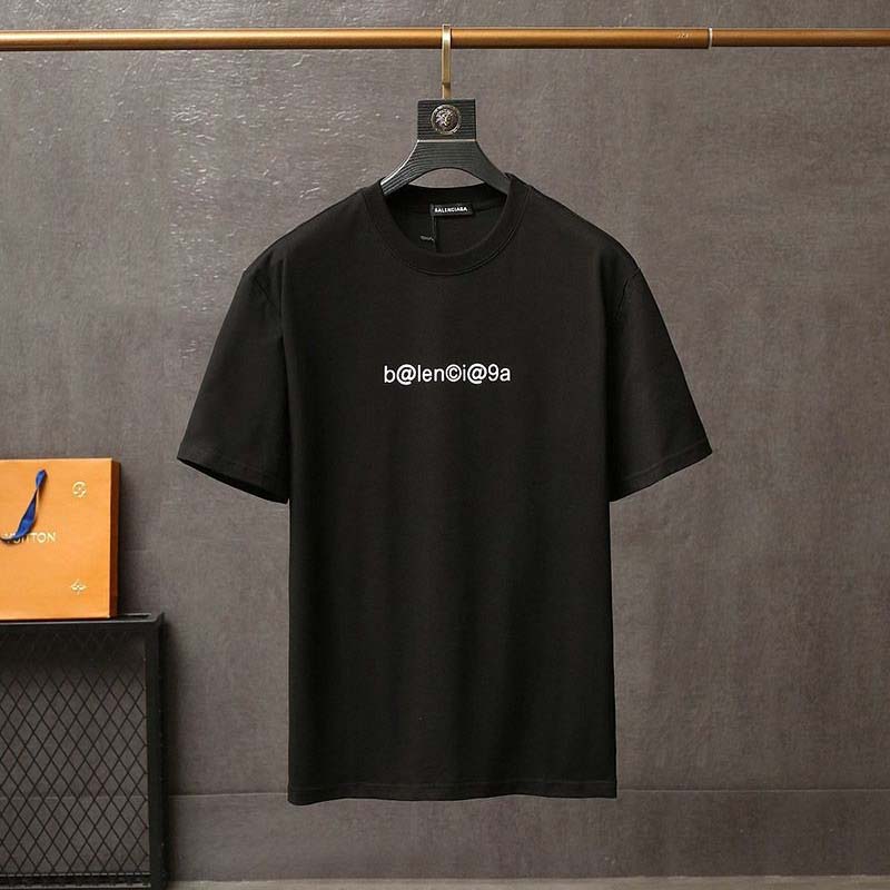 New for Spring: Balenciaga Replica Mailbox Monogram Print T-Shirt Black bas23660