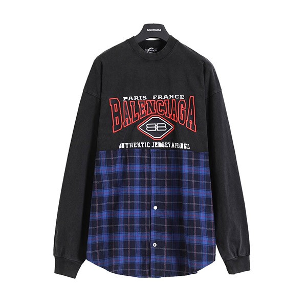 Balenciaga Men's Shirt Replica Logo Check Black BAD93500 Balenciaga Men's Shirt Replica Logo Check Black BAD93500