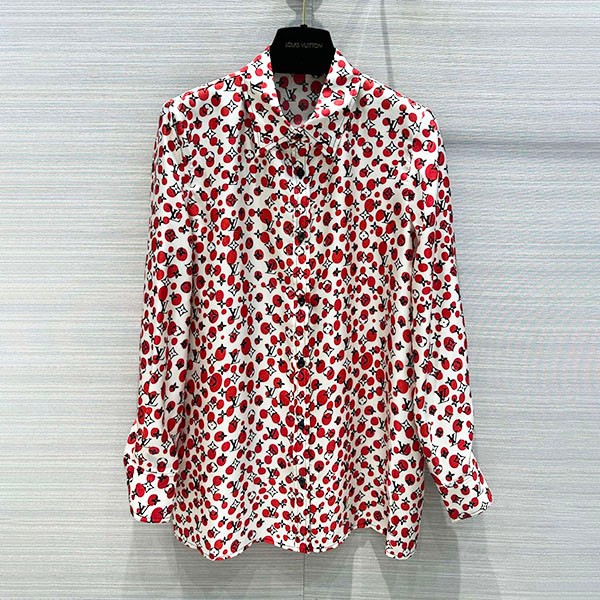 Very popular! LV x YK Yayoi Kusama collaboration dot shirt copy white red top 1AB7XX