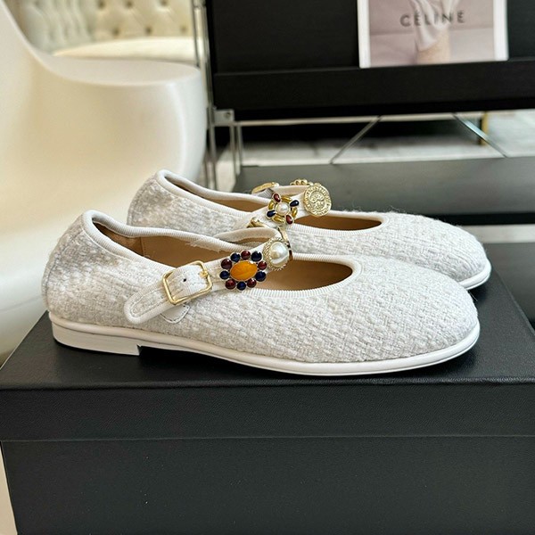 [Retro cute feet?] Chanel Mary Jane ballet flats replica tweed sho21646