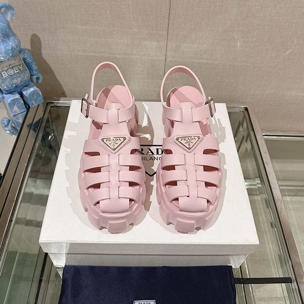 Prada Monolith Rubber Sandals Replica Logo Platform Strap Mules 1X853