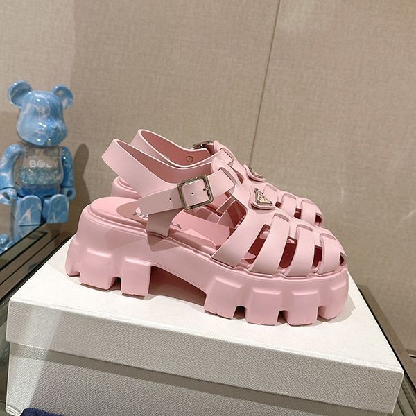 Prada Monolith Rubber Sandals Replica Logo Platform Strap Mules 1X853