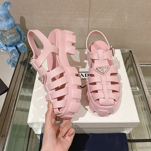 Prada Monolith Rubber Sandals Replica Logo Platform Strap Mules 1X853