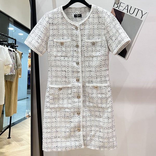 Easy to use Chanel check tweed copy dress shy91841