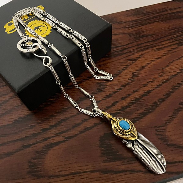 Goro's turquoise fake feather custom necklace gop45898