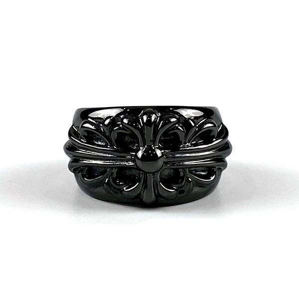 CHROME HEARTS Floral Cross Ring Black Rhodium Kun55542