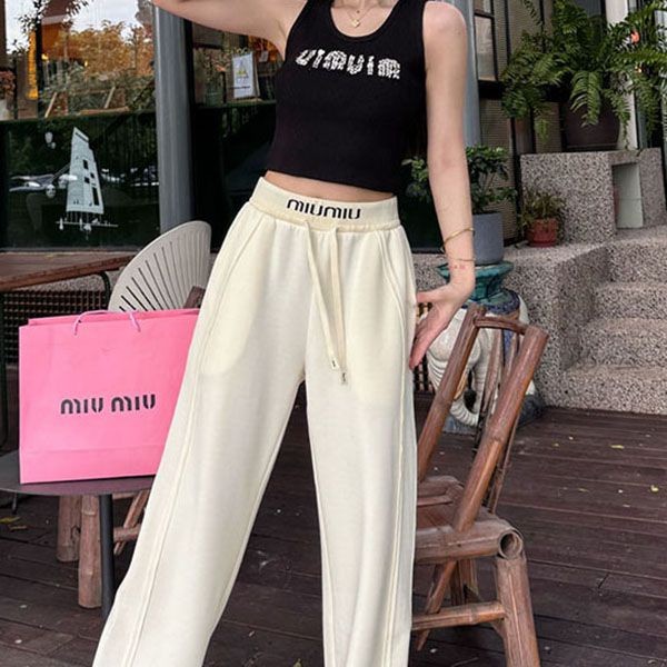 Very popular! Miu Miu back logo cotton jogging pants myv12995