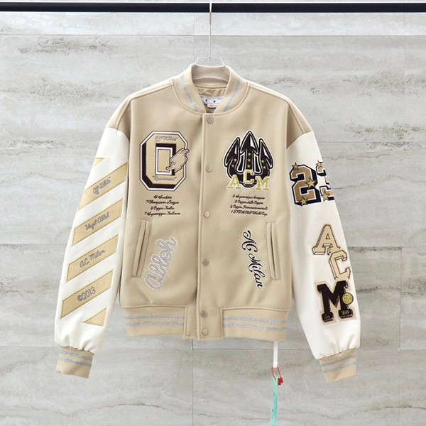 Rare off-white replica graphic leather varsity jacket ofr76802 Rare off-white replica graphic leather varsity jacket ofr76802
