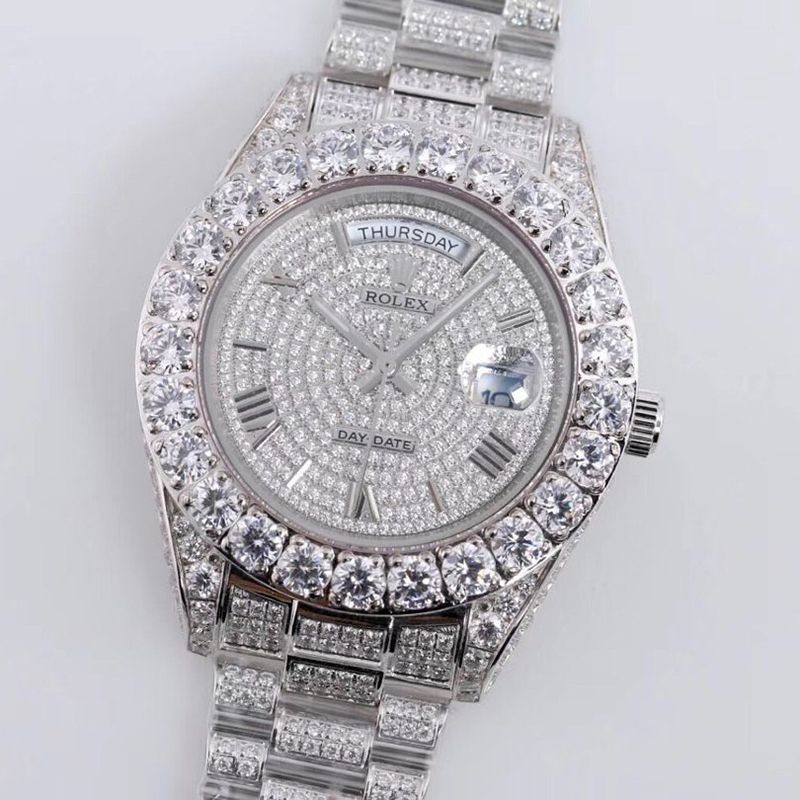 Limited Rolex Watch Replica 39MM Men's White Full Diamond Day Date roj31634 Limited Rolex Watch Replica 39MM Men's White Full Diamond Day Date roj31634