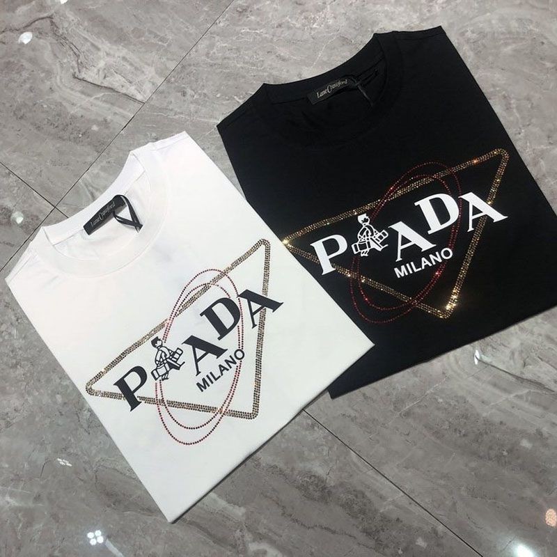 New Spring/Summer Prada Logo Cotton T-Shirt, Replica, 2 Colors, puw68086 New Spring/Summer Prada Logo Cotton T-Shirt, Replica, 2 Colors, puw68086