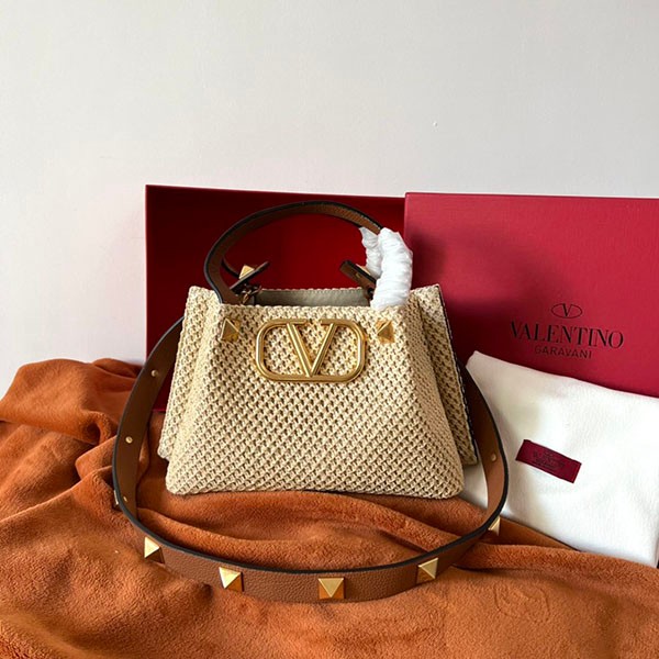 Rare Valentino Replica Garavani V Logo Viscose & Leather Basket Bag Vum50891
