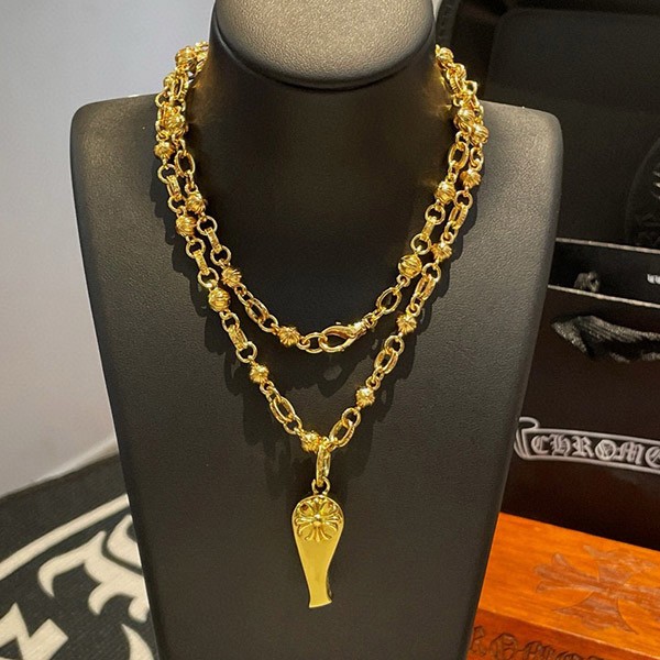 CHROME HEARTS Replica 22K Tiny CH Cross Whistle Long Cross Ball Chain Kuu77538
