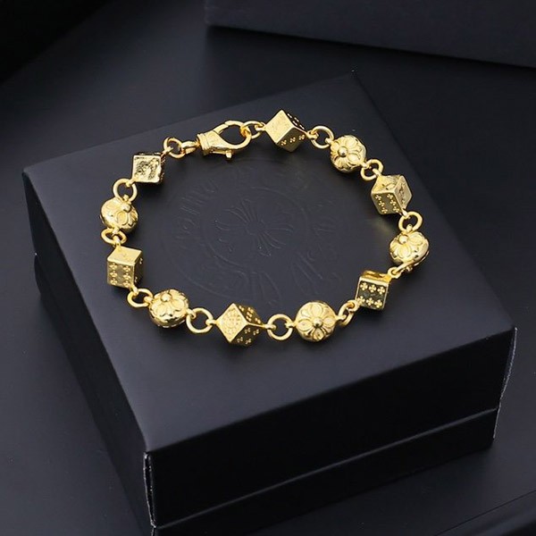 Chrome Hearts Engraved 925 Bracelet Fake Dice Cross Yellow Gold Kur32017 Chrome Hearts Engraved 925 Bracelet Fake Dice Cross Yellow Gold Kur32017