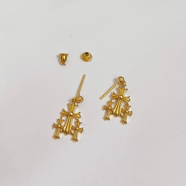 Love at first sight? Chrome Hearts 22K 3CH Cross Drop Earrings Fake Kuc23378