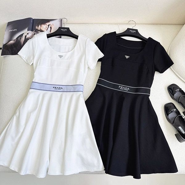 Stylish Prada round neck replica dress puv73764