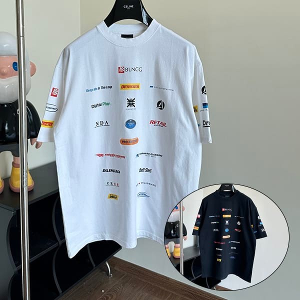 Very popular! Balenciaga multi-logo print short-sleeve T-shirt parody 2 colors bap30867 Very popular! Balenciaga multi-logo print short-sleeve T-shirt parody 2 colors bap30867