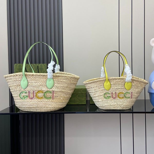 Gucci Logo Mini Straw Tote Bag? Fake 782381 Gucci Logo Mini Straw Tote Bag? Fake 782381