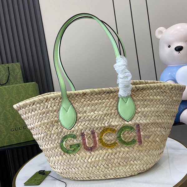 Gucci Logo Mini Straw Tote Bag? Fake 782381