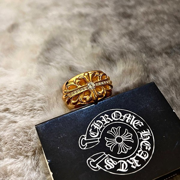 Free shipping CHROME HEARTS Floral Cross Ring Fake Pave Diamond 22K Kub49956