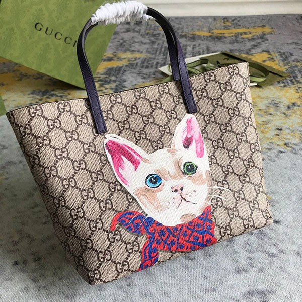 Gucci Children's Tote Bag Replica GG Supreme Cat guv47509