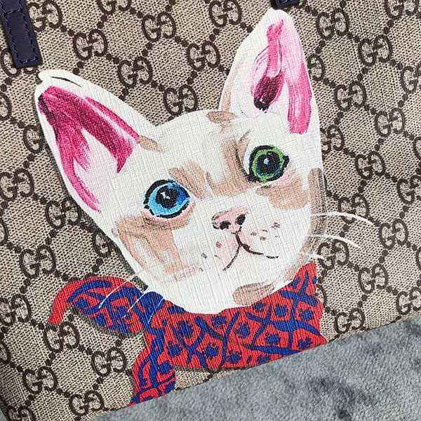 Gucci Children's Tote Bag Replica GG Supreme Cat guv47509