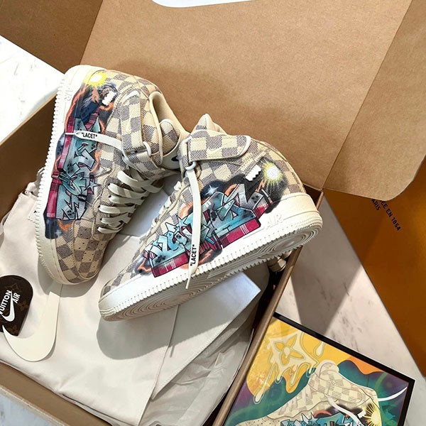 Louis Vuitton x Nike Replica Air Force 1 Mid by Virgil Abloh Sail & Multicolor nav21458