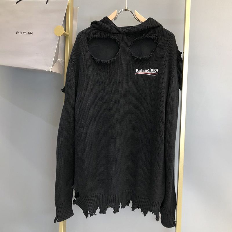 Balenciaga Political Campaign Destroyed Hoodie Replica Knitwear Black 662718T32121069 Balenciaga Political Campaign Destroyed Hoodie Replica Knitwear Black 662718T32121069