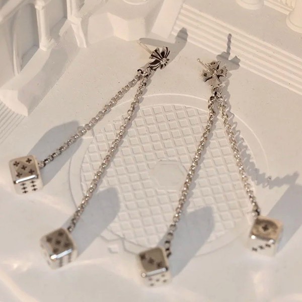 New for Autumn/Winter Chrome Hearts Earrings Fake CH Double Dice Silver DOUBLE DICE Kuq79874