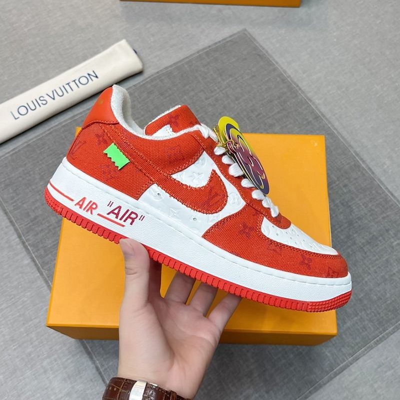 Free shippingLouis Vuitton x Nike Monogram Air Force 1 Replica Collaboration Sneakers Red x White nad26073