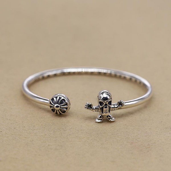 Very popular: Chrome Hearts skeleton cross bracelet replica 925 silver handmade Kus86314