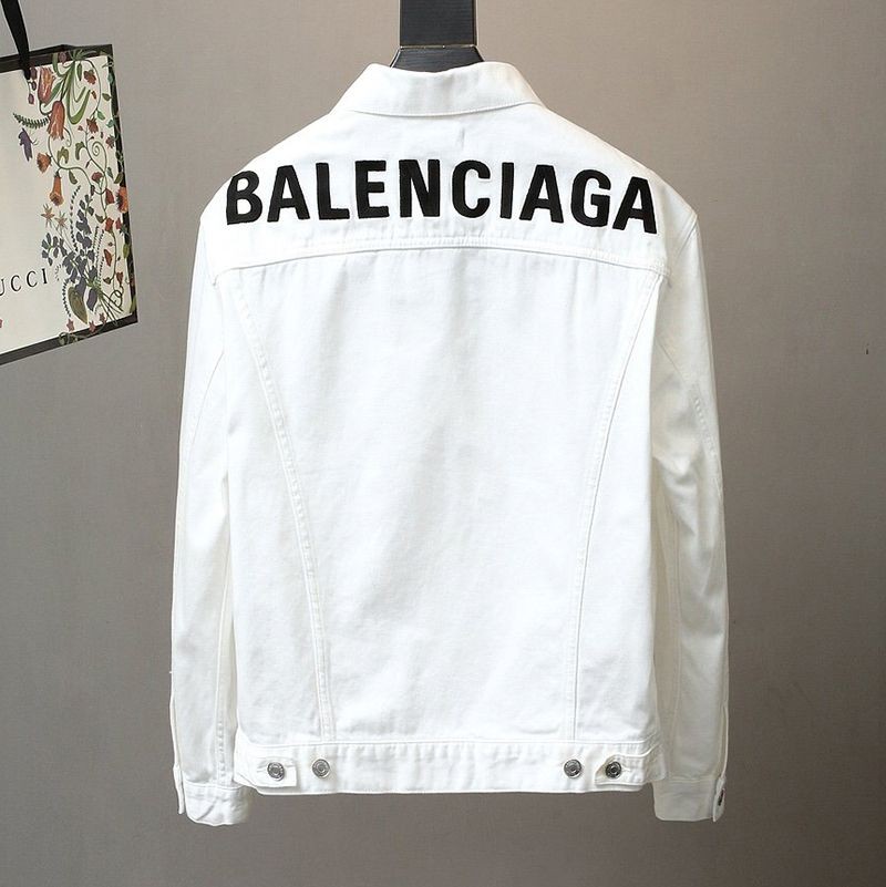 Hard to find Balenciaga replica logo embroidered denim jacket in white bai80414