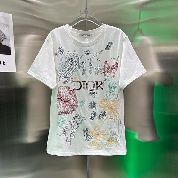 Express delivery Dior butterfly x floral print T-shirt replica Toile de Jouy Mexican cotton des92063