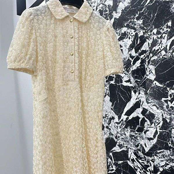 Limited edition Celine Little Daisy embroidered lace dress replica 2R65J548V Limited edition Celine Little Daisy embroidered lace dress replica 2R65J548V