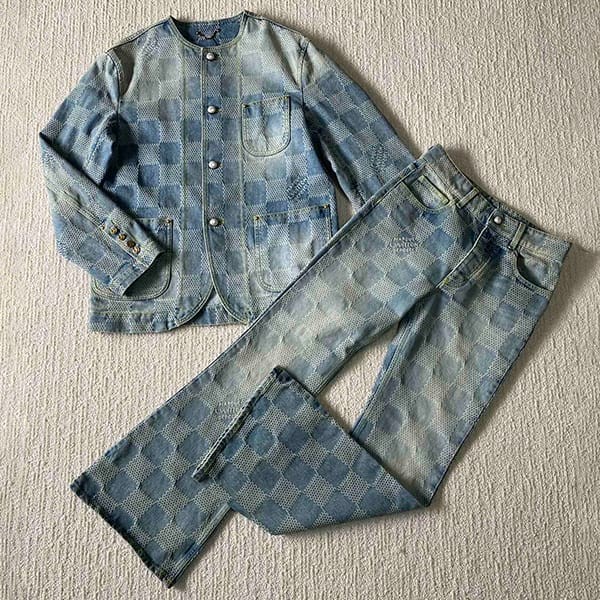 Extremely rare!Louis Vuitton parody Damier denim chic jacket and pants set 1AFHU4 Extremely rare!Louis Vuitton parody Damier denim chic jacket and pants set 1AFHU4