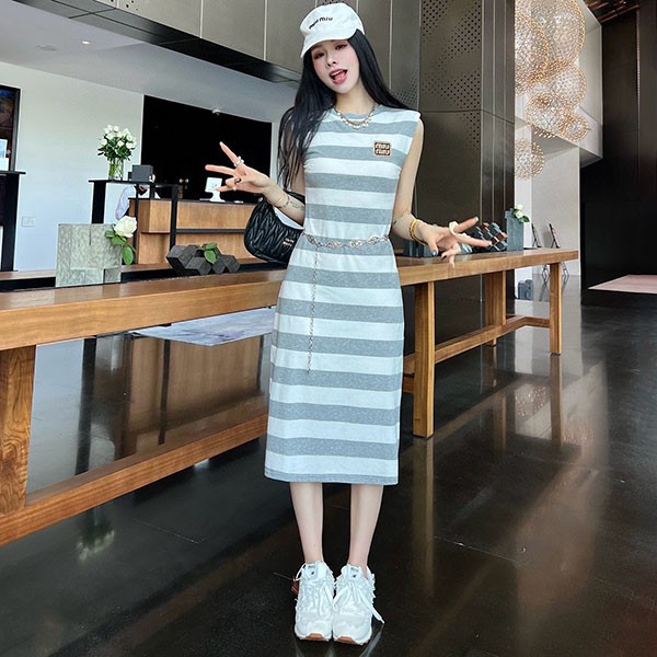 Miu Miu Cotton Silk Fake Striped Polo Dress myd68320 Miu Miu Cotton Silk Fake Striped Polo Dress myd68320