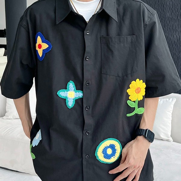 Free shippingLouis Vuitton embroidered cotton shirt replica vun38462