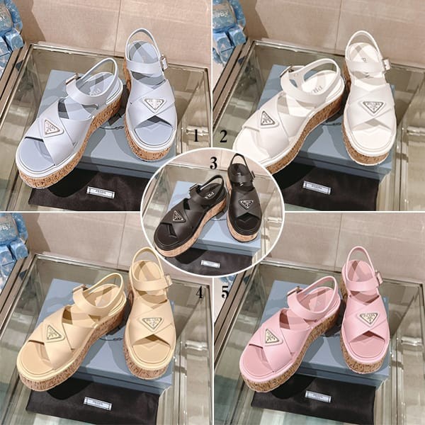 Extremely rare! Replica Prada women's strap sandals with triangular logo in 5 colors pue25895