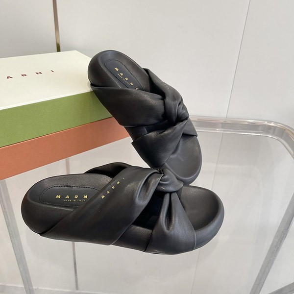 Extremely comfortable to wear [Marni copy] Black leather knotted sandals SAMS018