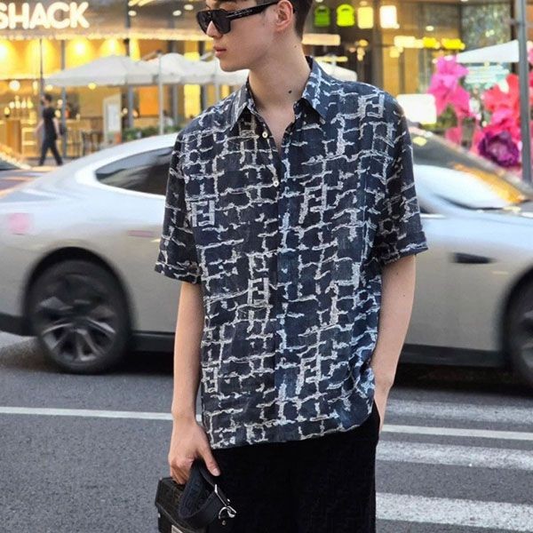 Fendi Grade N Blue FF Linen Shirt Number 04577 Fendi Grade N Blue FF Linen Shirt Number 04577