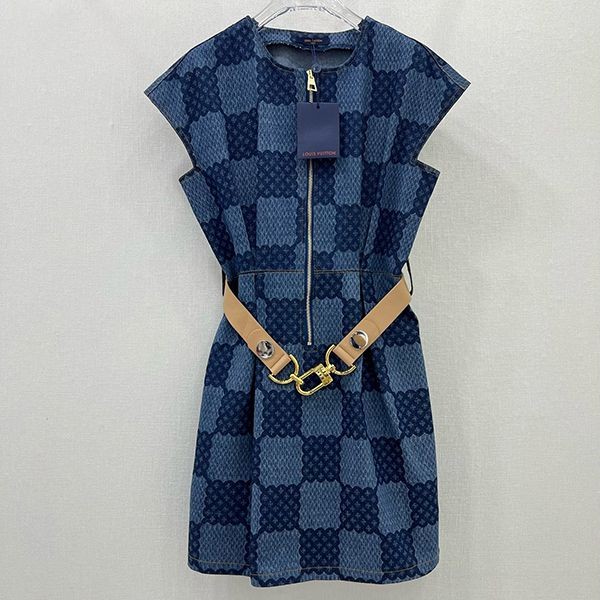 Louis Vuitton] New Detail Damier Denim Dress Replica 1AFLDK