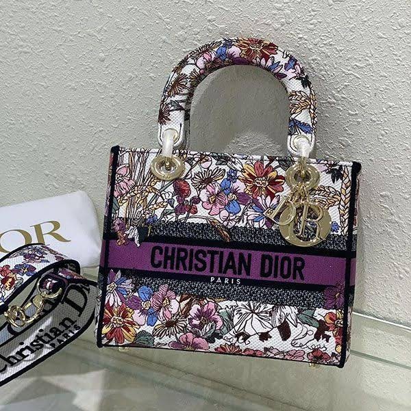 Lowest price challenge Dior LADY D-LITE bag mini Petites Fleurs floral embroidery dek13413