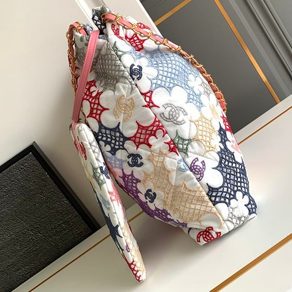 New design Chanel 22 small bag CC mark floral embroidery replica shr47794