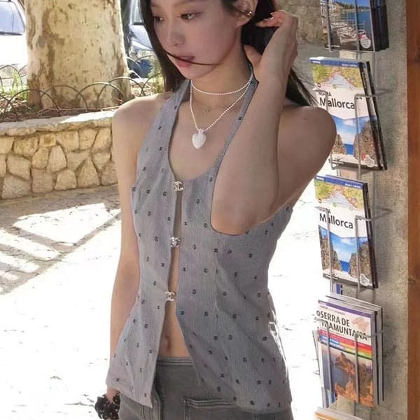 Classic Chanel grade n dot stripe halter neck ribbon logo sha07975