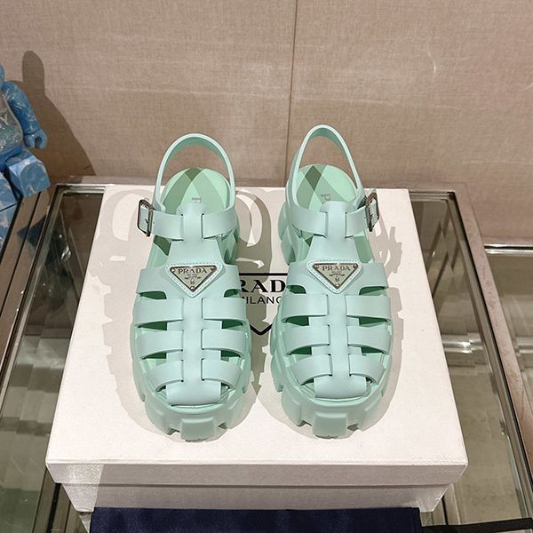 Rare Prada Monolith Rubber Sandals Grade N Logo Platform Strap Mules 1X853M3LK