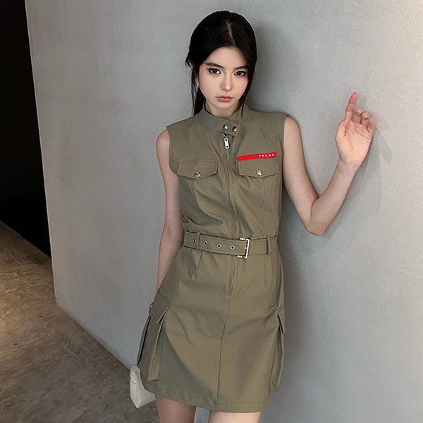 Popularity rising Prada logo plate copy mini dress one piece puo82553