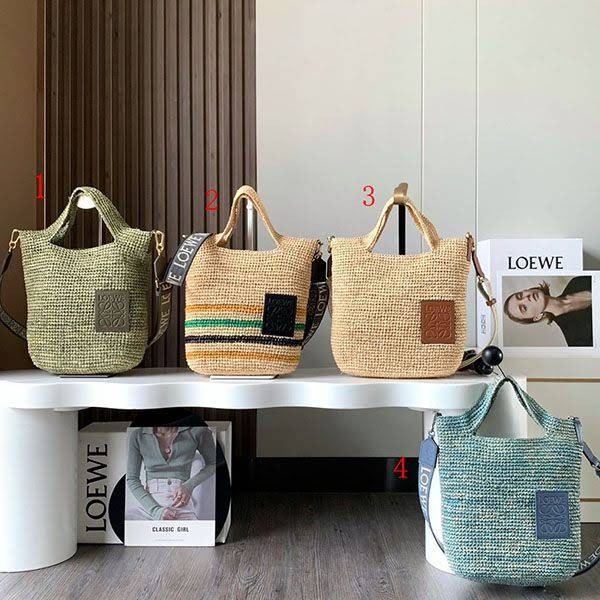 Loewe Slit Bag - Mini Striped Raffia & Calfskin lou27600 Loewe Slit Bag - Mini Striped Raffia & Calfskin lou27600