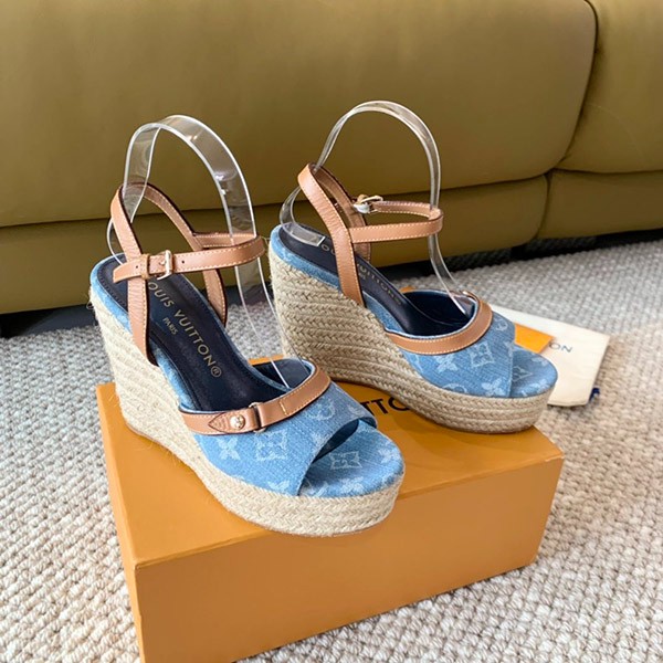 [New item!!]Louis Vuitton denim sandals, cheap, thick sole 1acizv