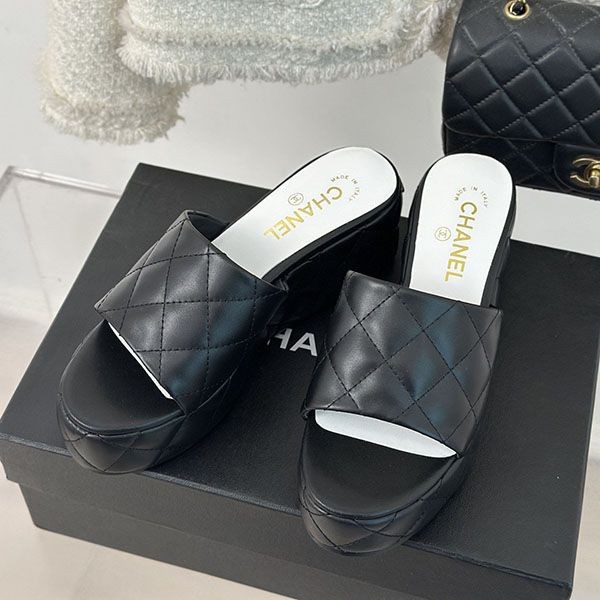 Chanel wedge sandals grade n black shy07609 Chanel wedge sandals grade n black shy07609